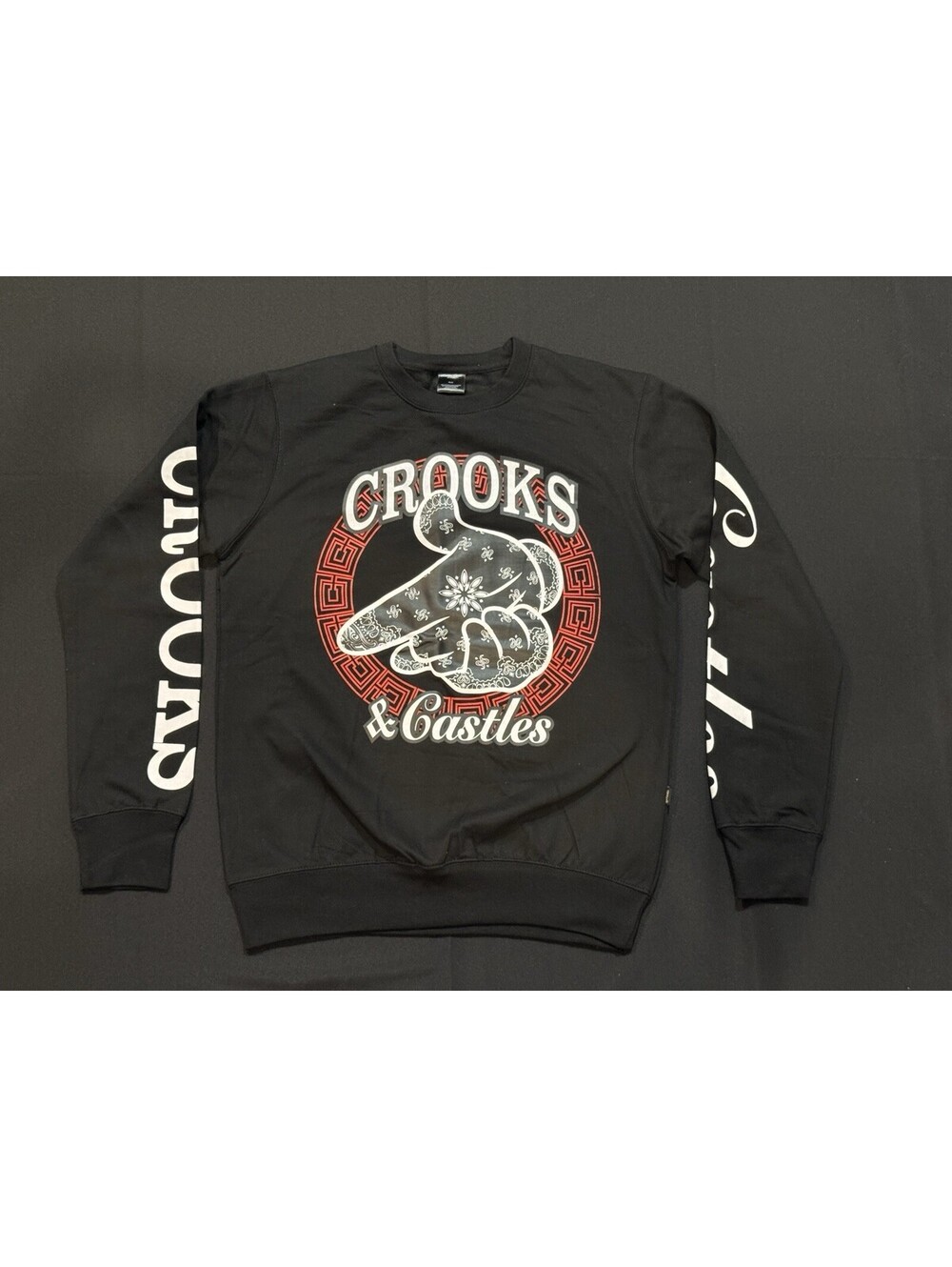 NWT Crooks & Castles Crew Neck Sweatshirt Black Men's Graphic Print size Medium